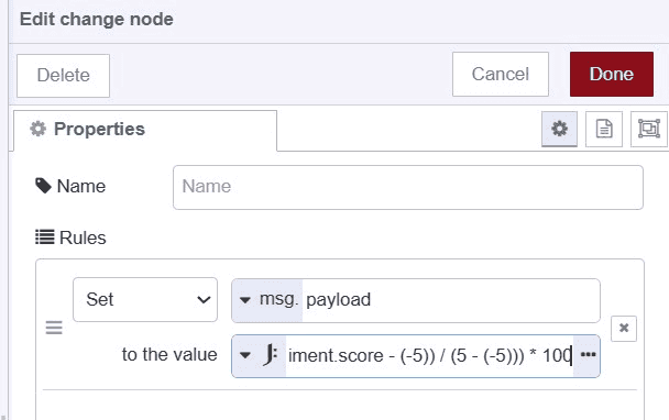 Calculating the percentage based on the score using the change node "Calculating the percentage based on the score using the change node"